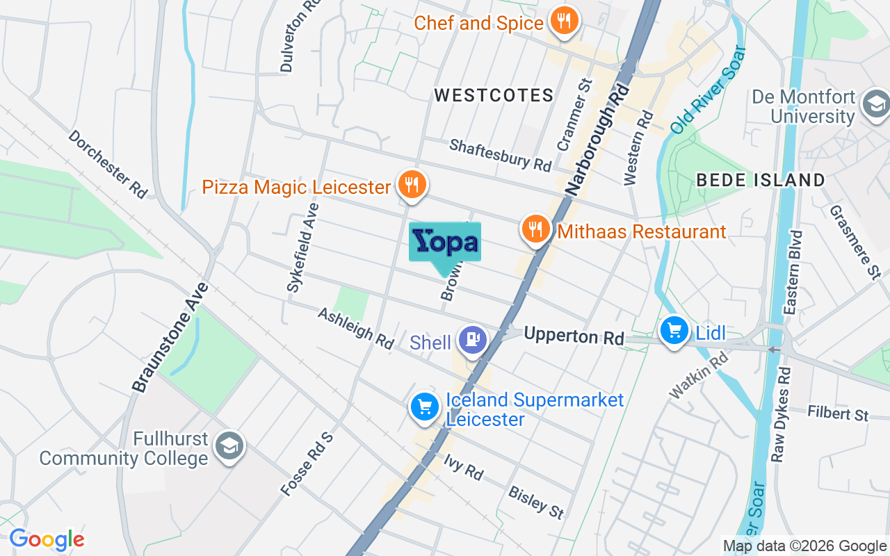 Map showing the location of LE3 0FG