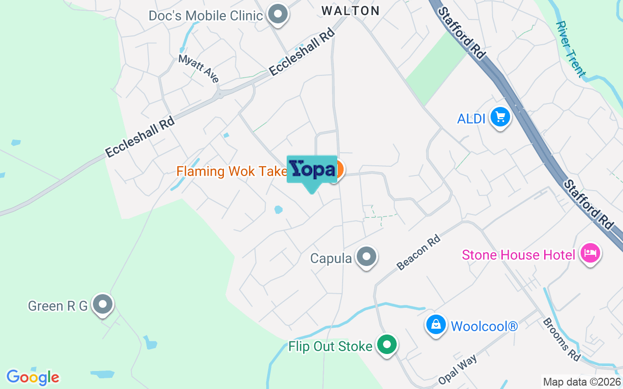 Map showing the location of ST15 0JY