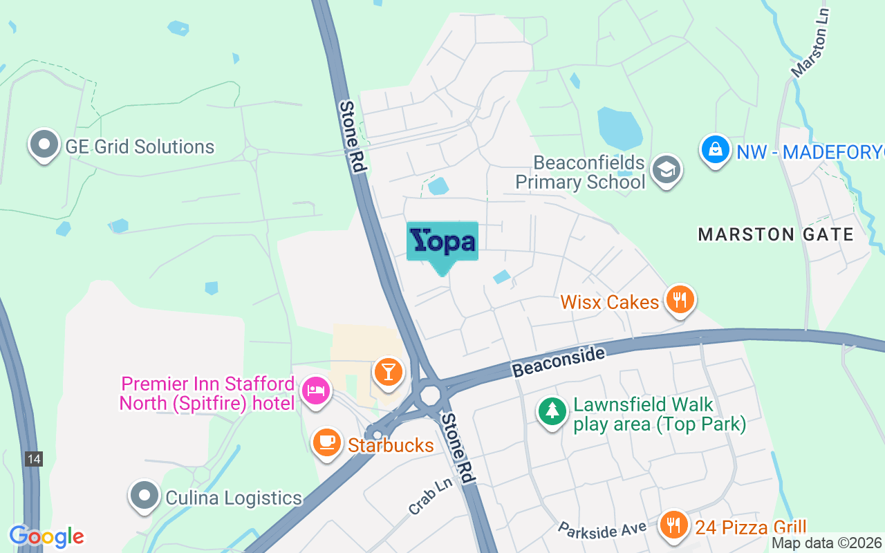 Map showing the location of ST16 1GE