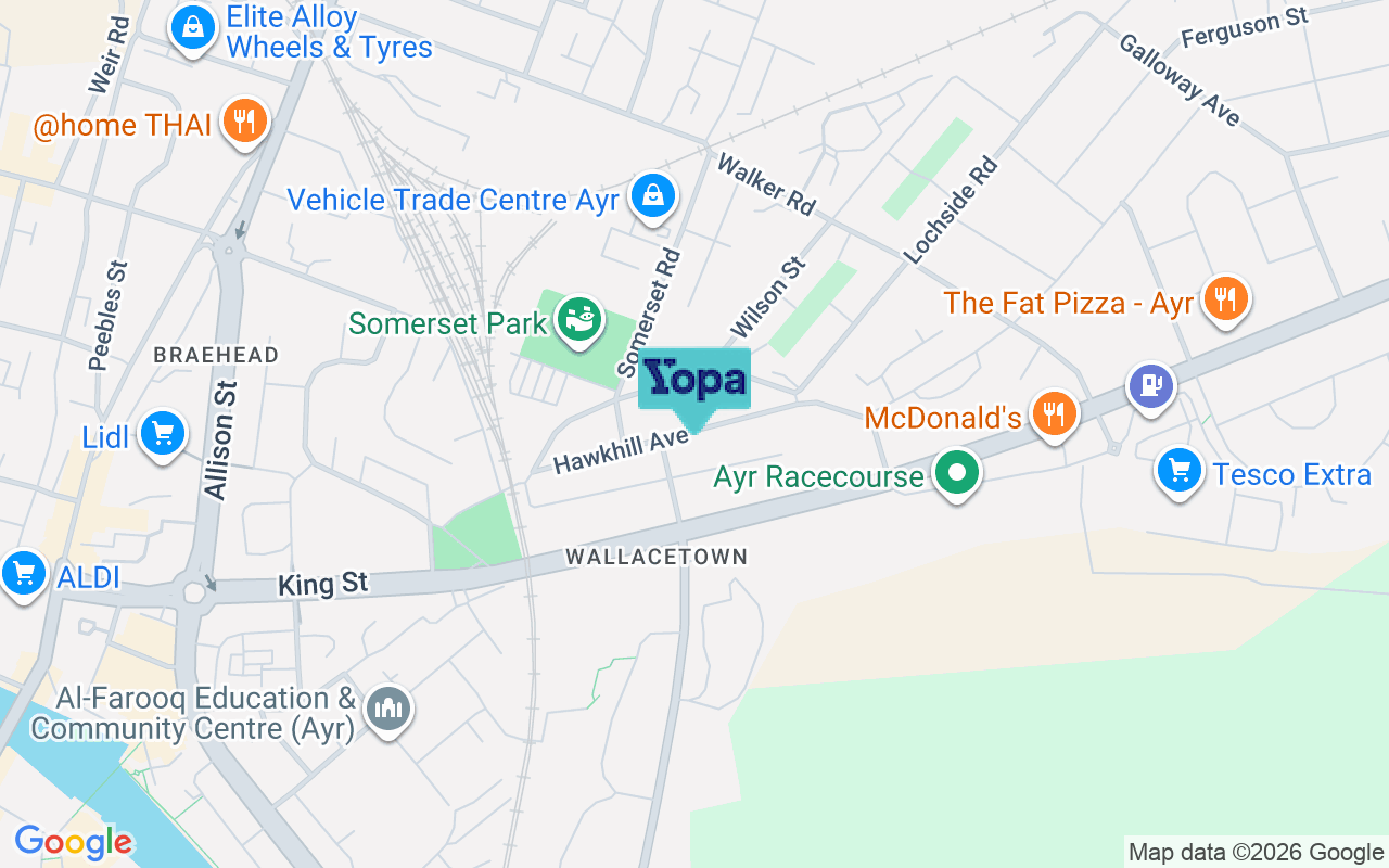 Map showing the location of KA8 9JT