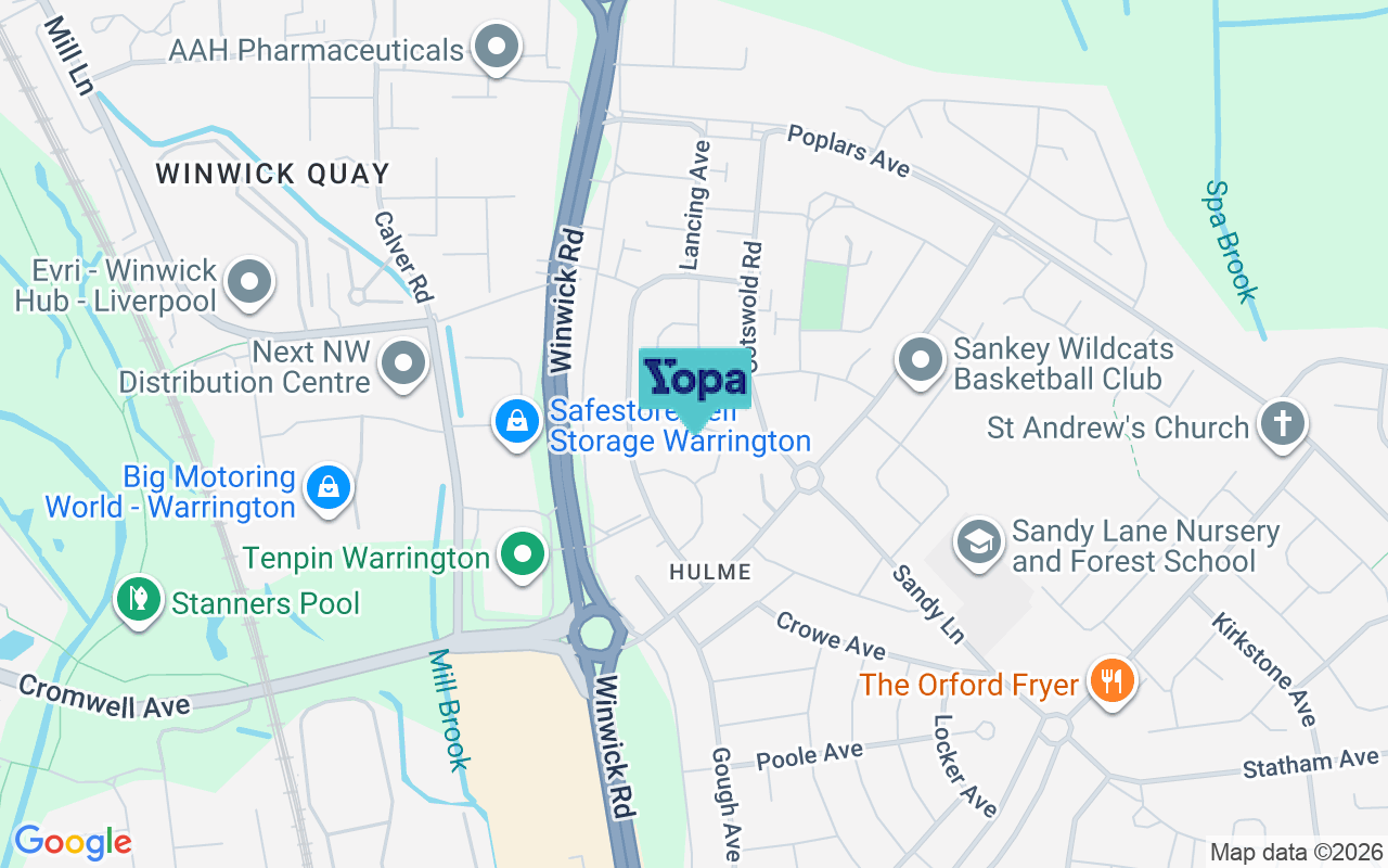 Map showing the location of WA2 9SW