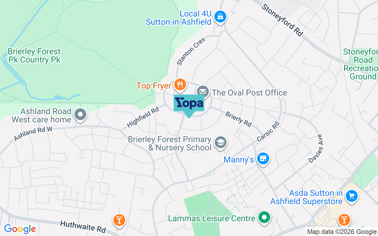 Map showing the location of NG17 2FP