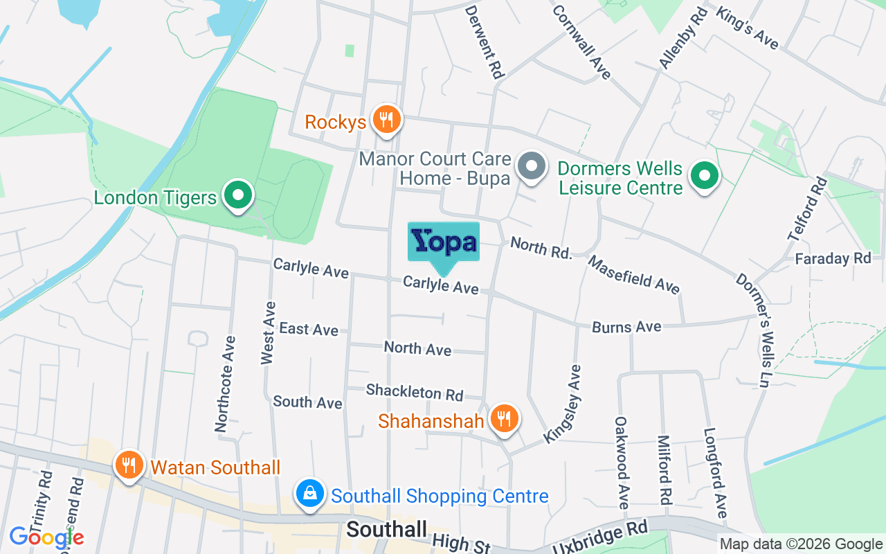 Map showing the location of UB1 2LW
