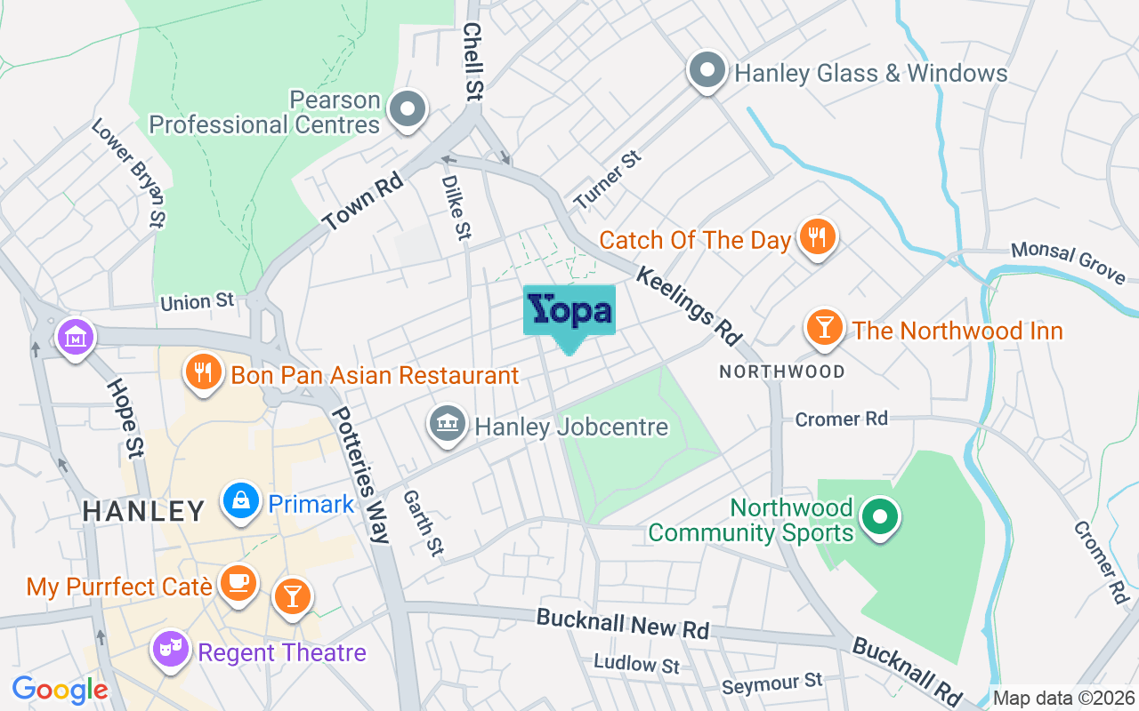 Map showing the location of ST1 2DX