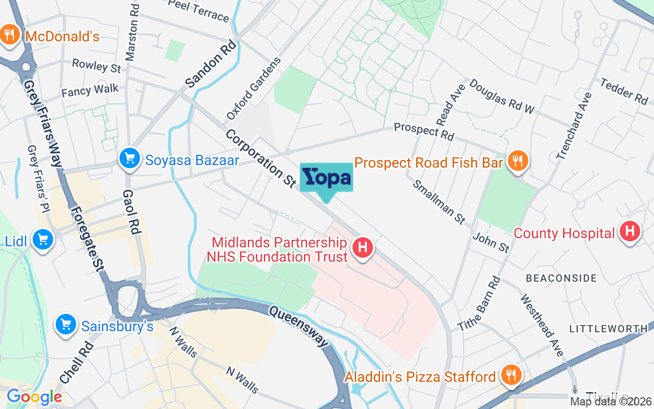 Map showing the location of ST16 3LT