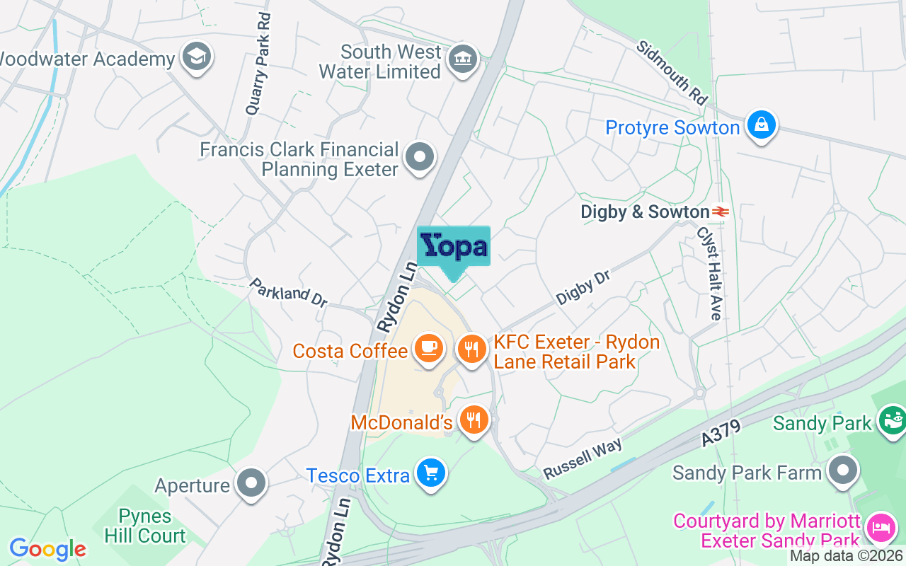 Map showing the location of EX2 7TN