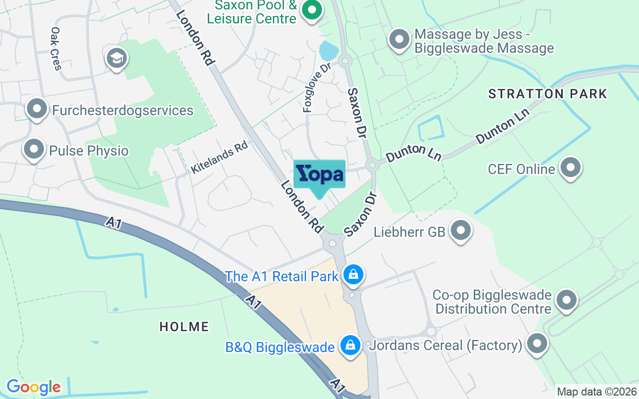 Map showing the location of SG18 8UW