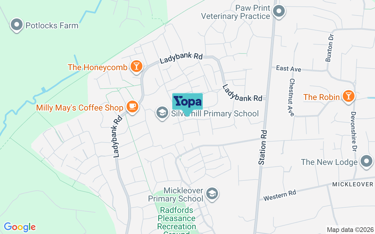 Map showing the location of DE3 0QA