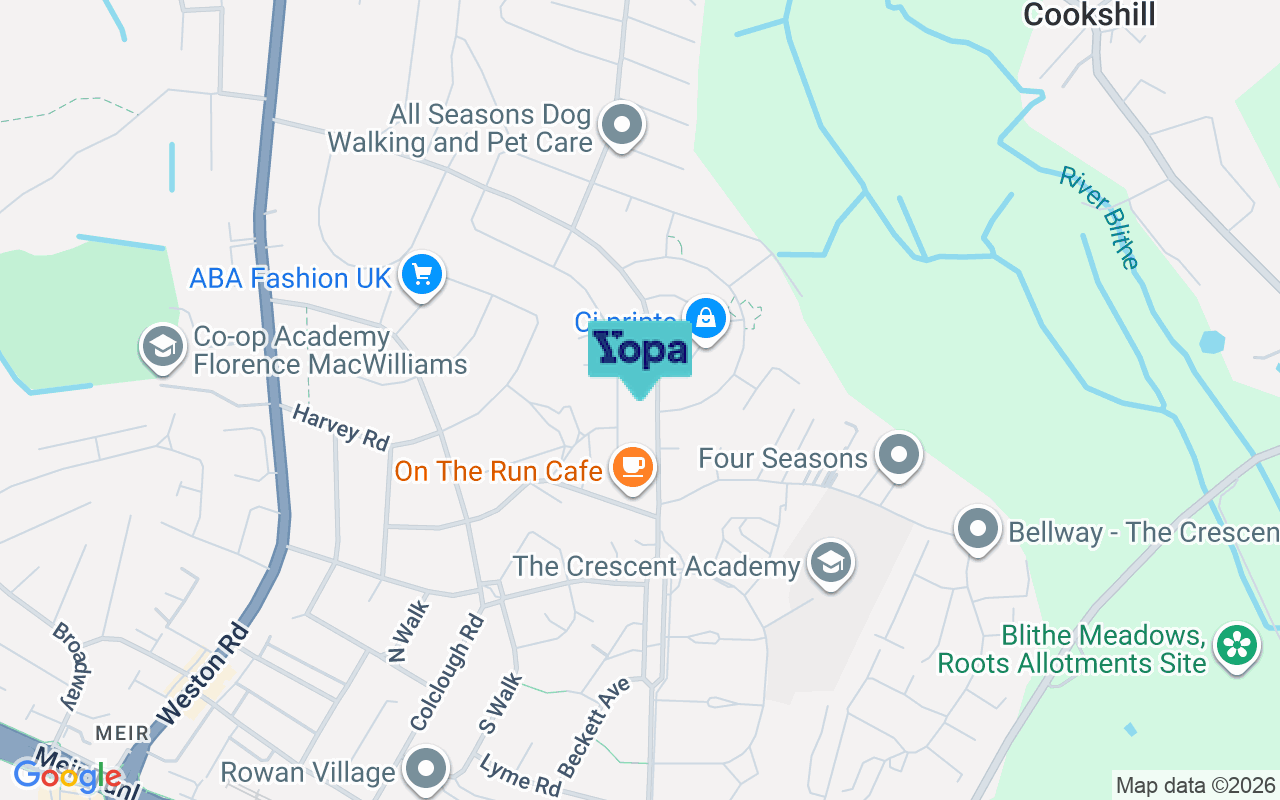 Map showing the location of ST3 6LN