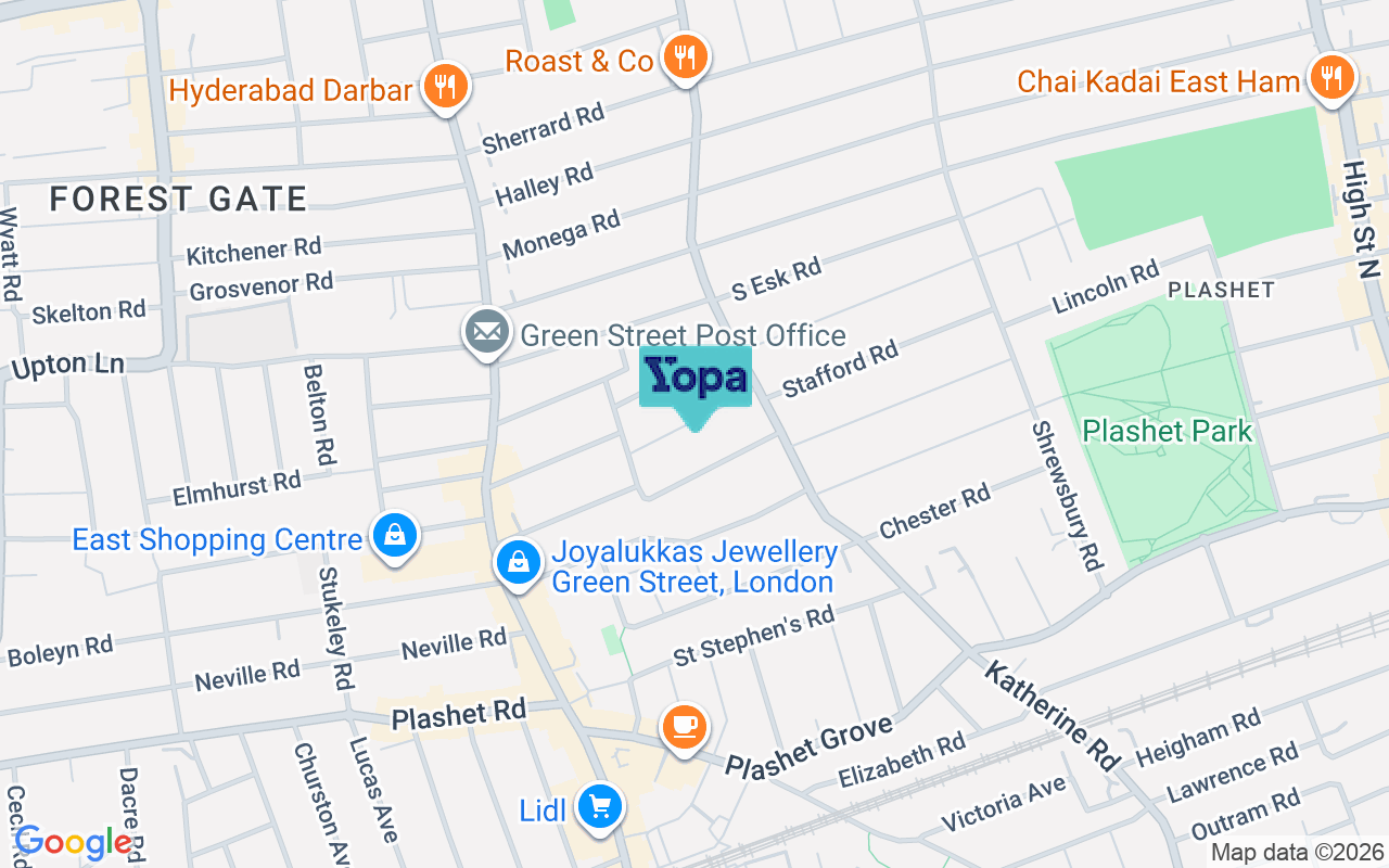 Map showing the location of E7 8NF