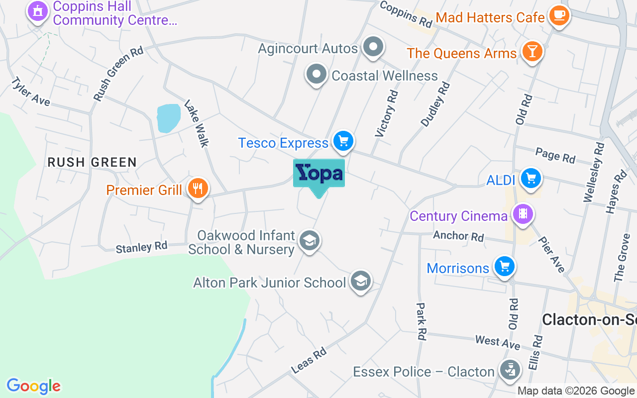 Map showing the location of CO15 2AQ