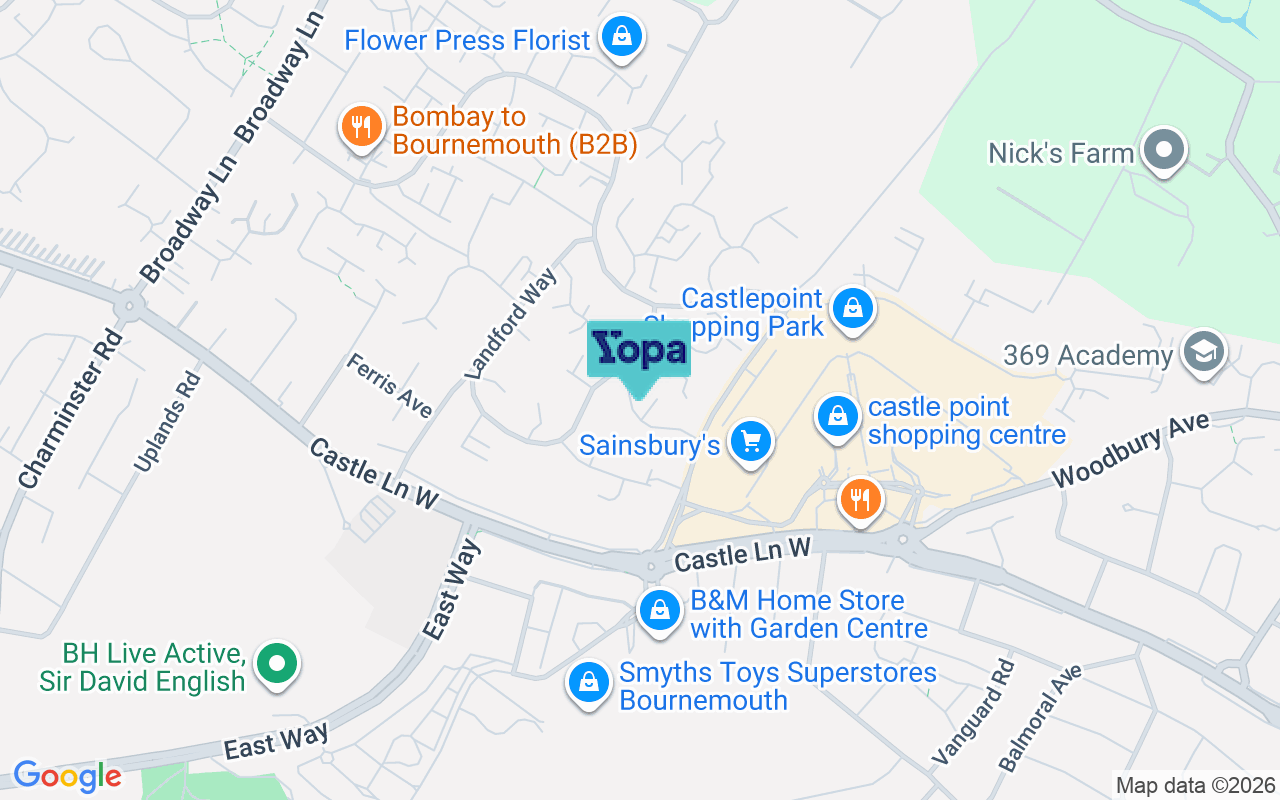Map showing the location of BH8 0QA