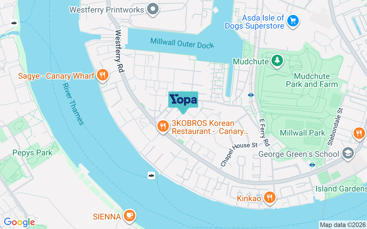 Map showing the location of E14 3QX