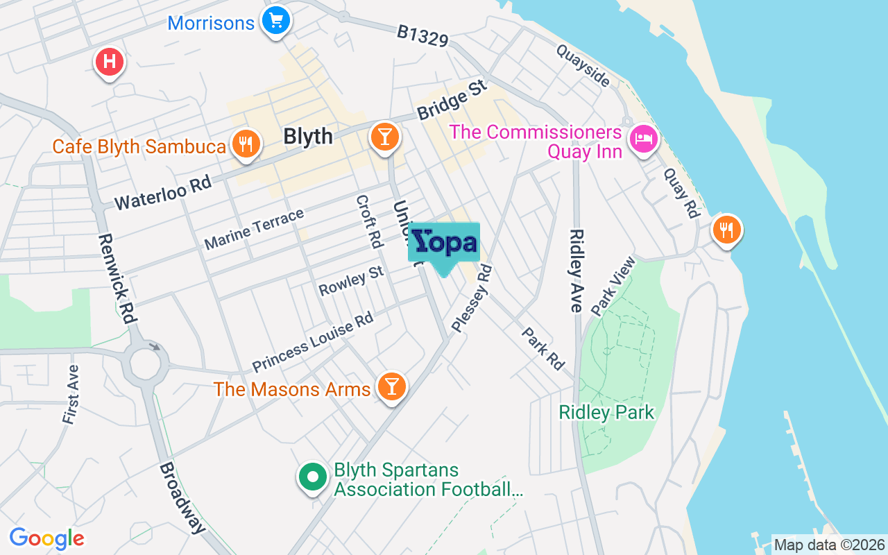 Map showing the location of NE24 2EQ