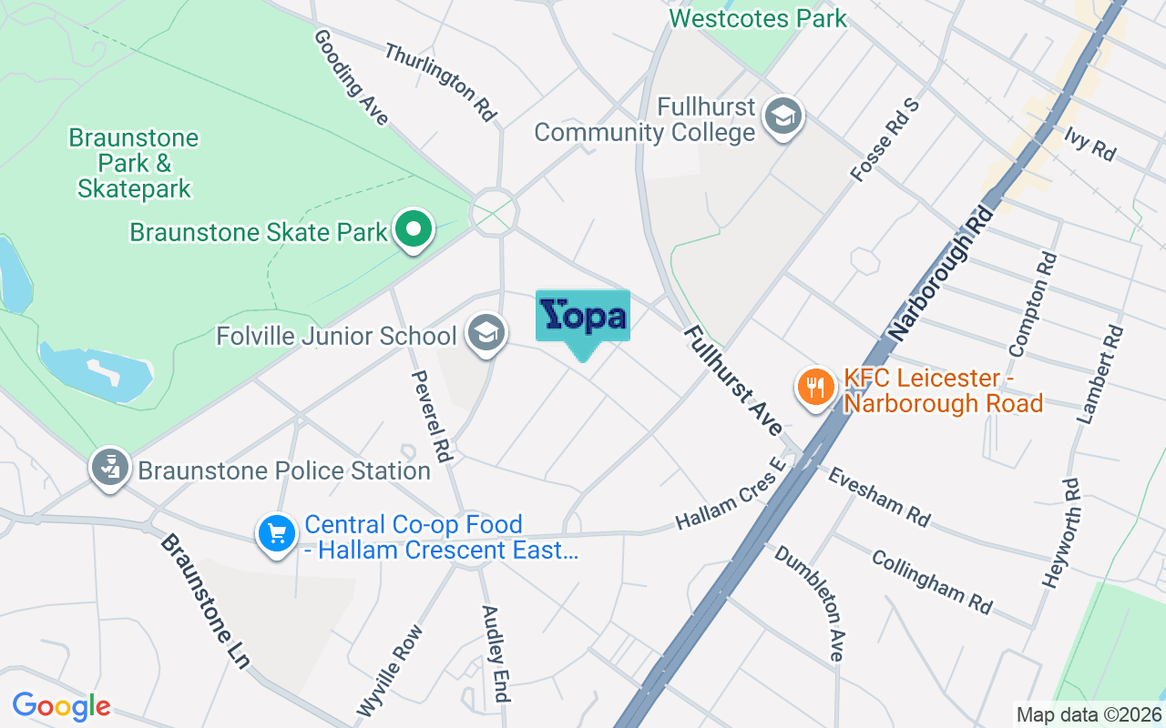 Map showing the location of LE3 1BG