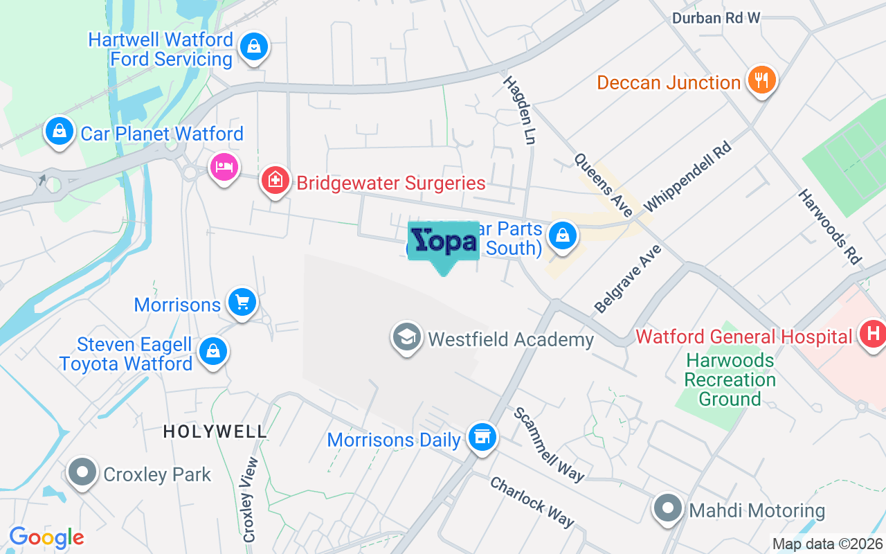 Map showing the location of WD18 7EQ