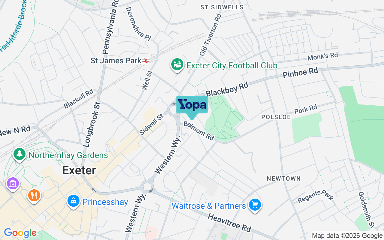 Map showing the location of EX1 2HF