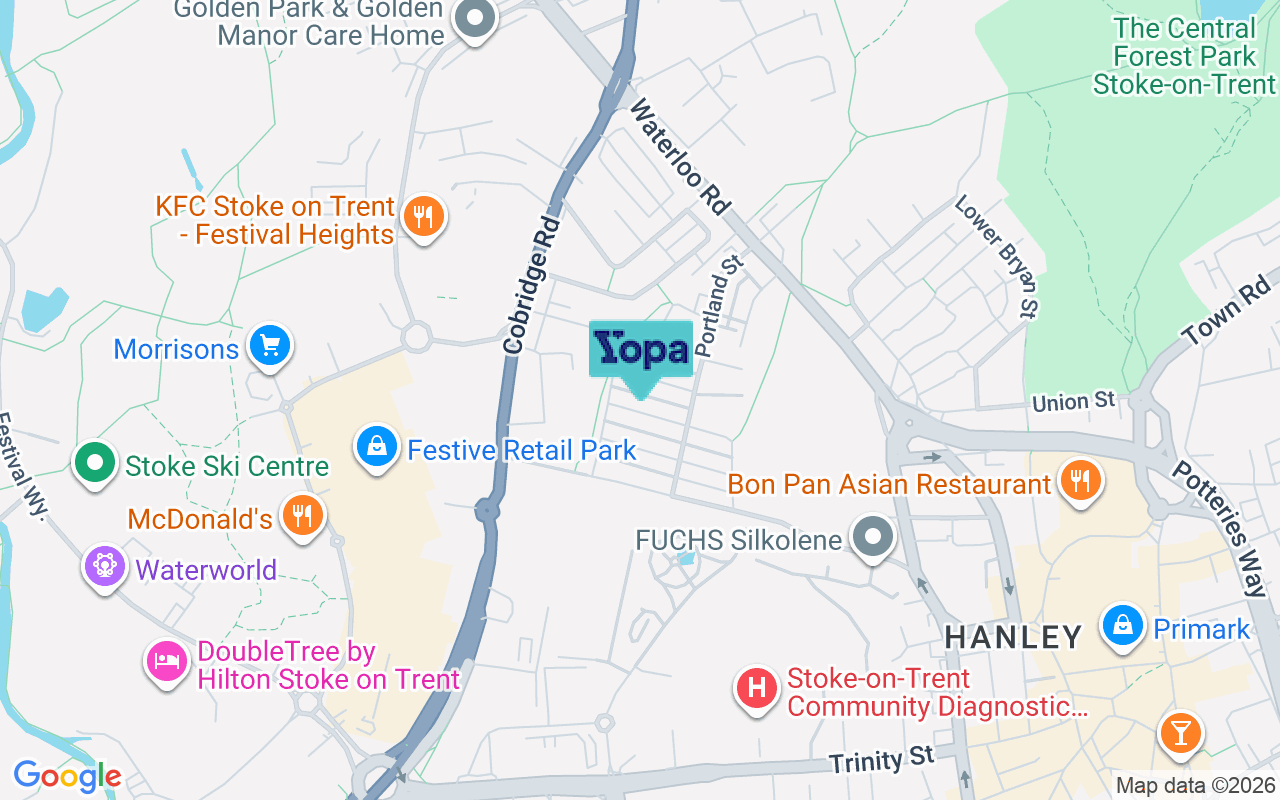 Map showing the location of ST1 5JF