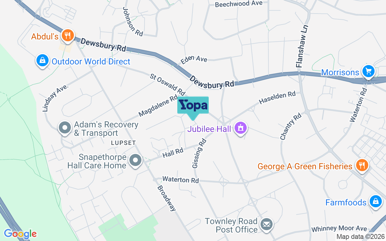 Map showing the location of WF2 8NG