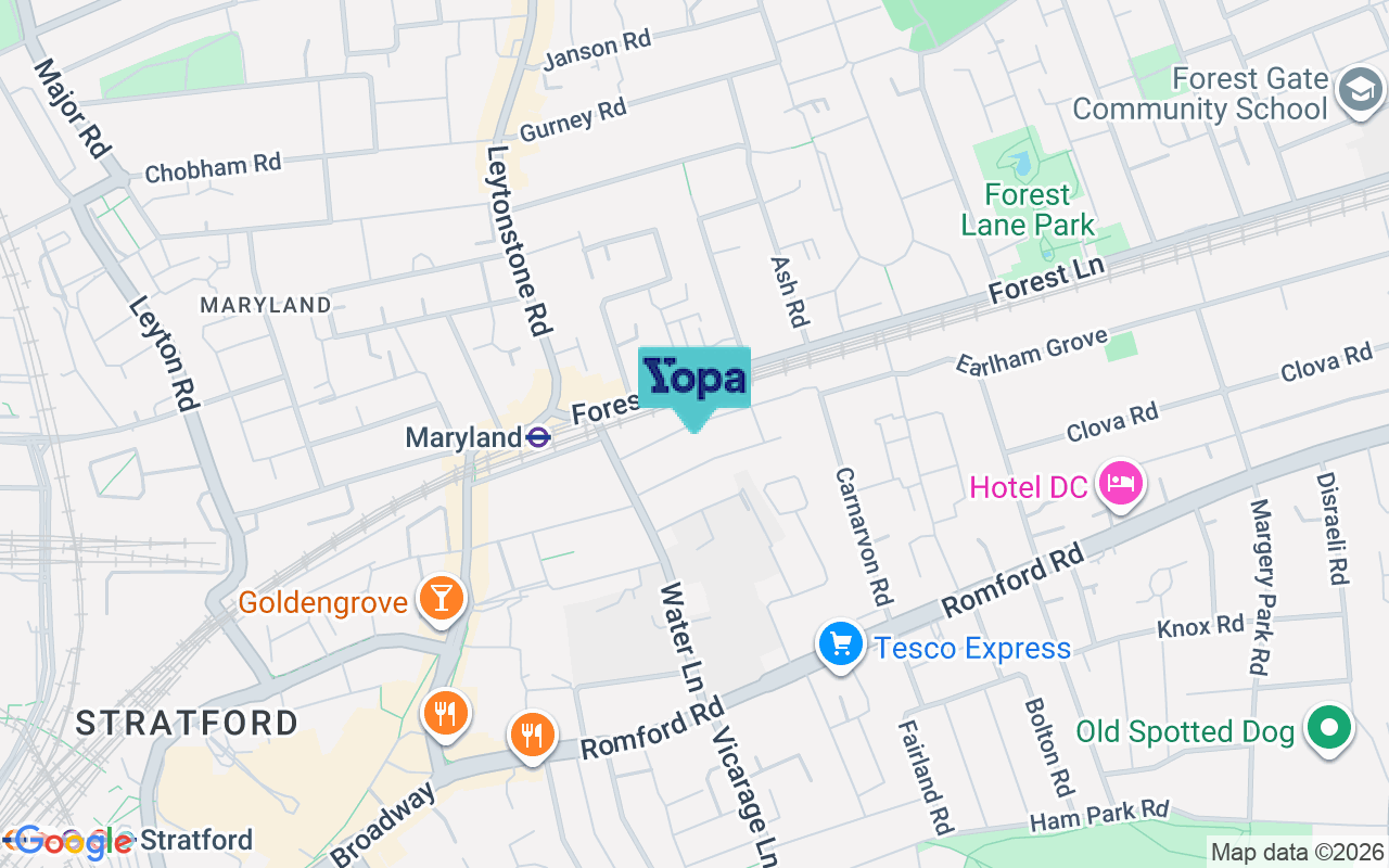 Map showing the location of E15 4NR