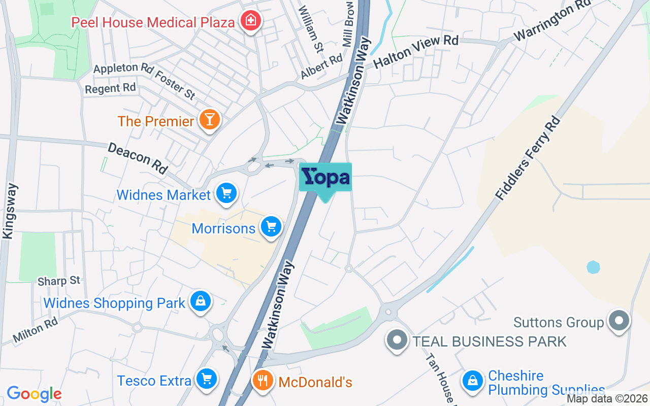 Map showing the location of WA8 0WQ