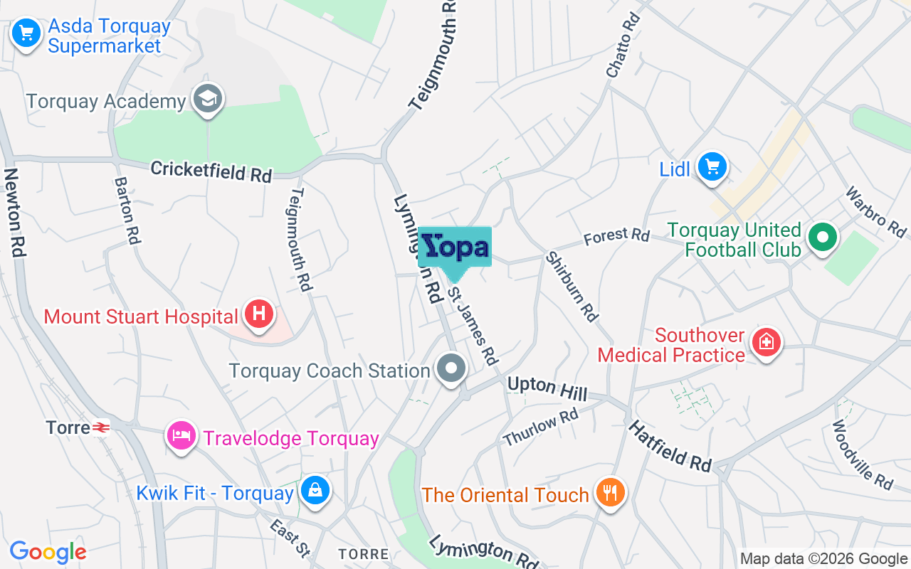 Map showing the location of TQ1 4AY