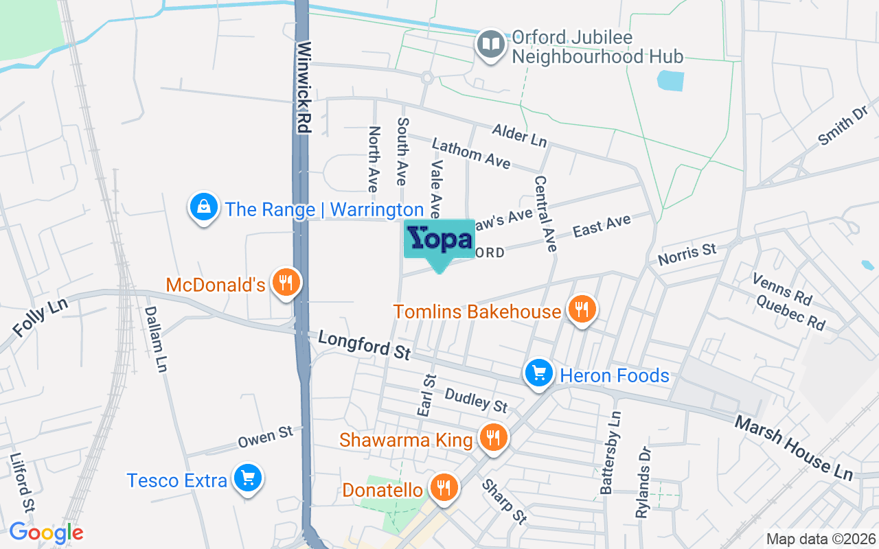 Map showing the location of WA2 8BG
