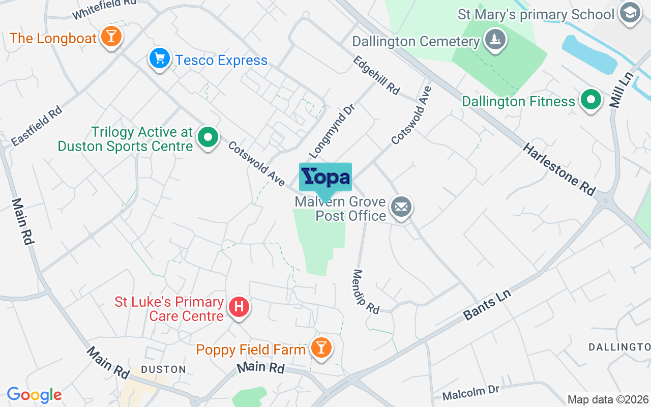 Map showing the location of NN5 6DP