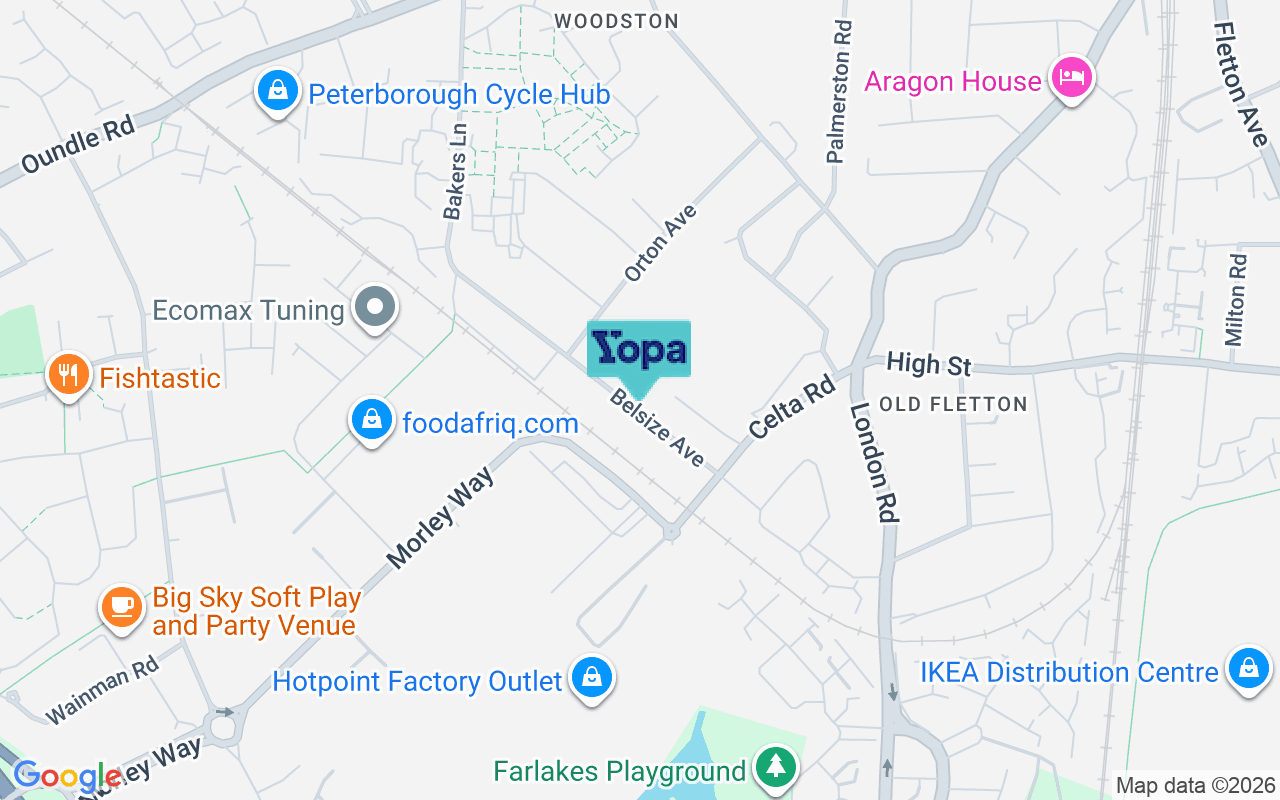 Map showing the location of PE2 9JA