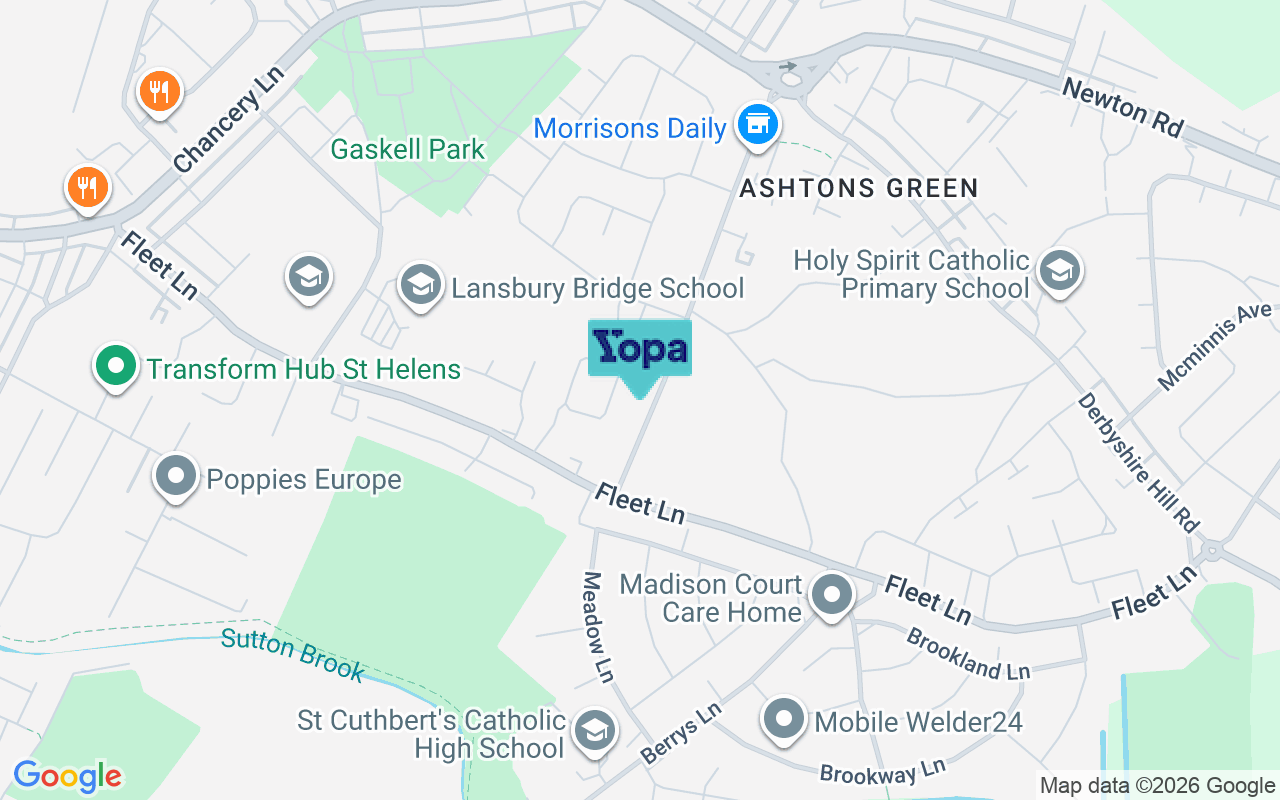 Map showing the location of WA9 2AT