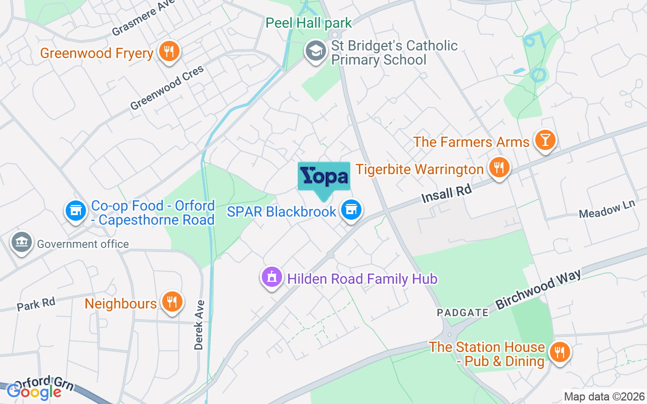 Map showing the location of WA2 0GT