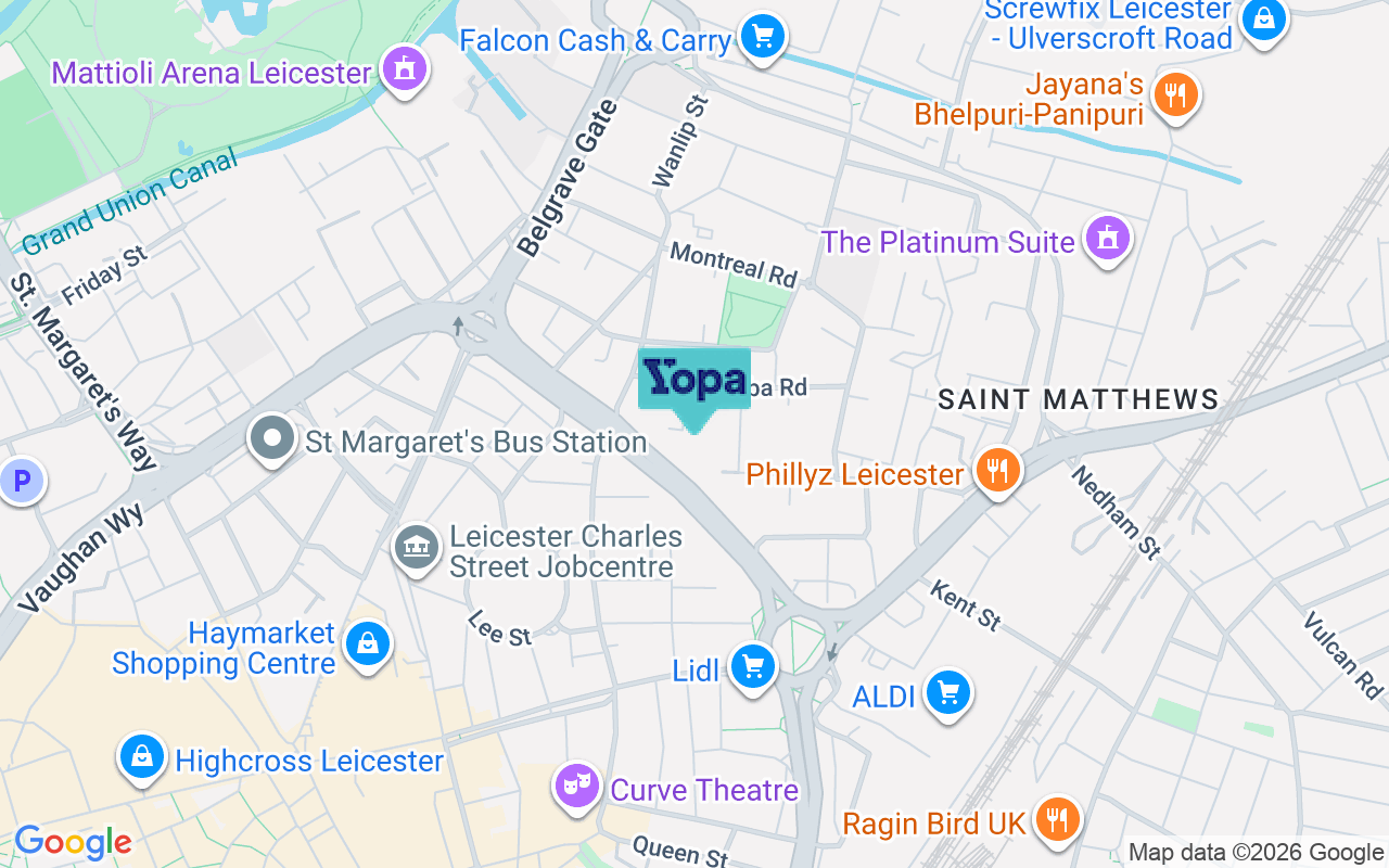 Map showing the location of LE1 2EB