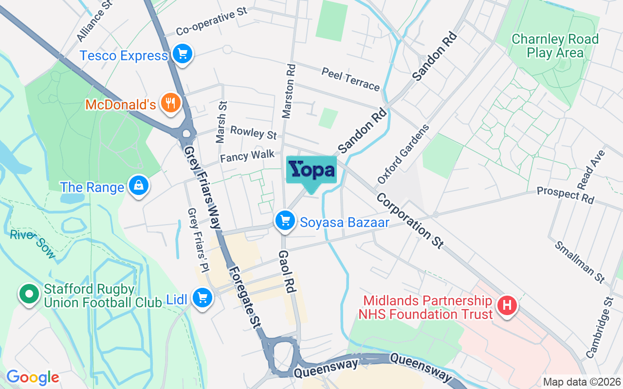 Map showing the location of ST16 3ZL