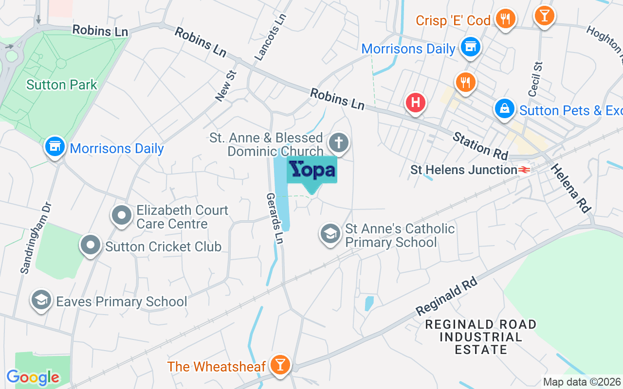 Map showing the location of WA9 3ZA