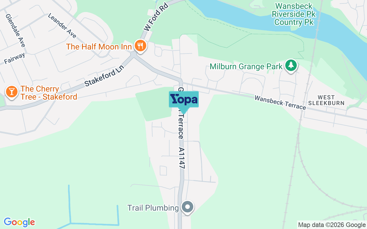 Map showing the location of NE62 5UE