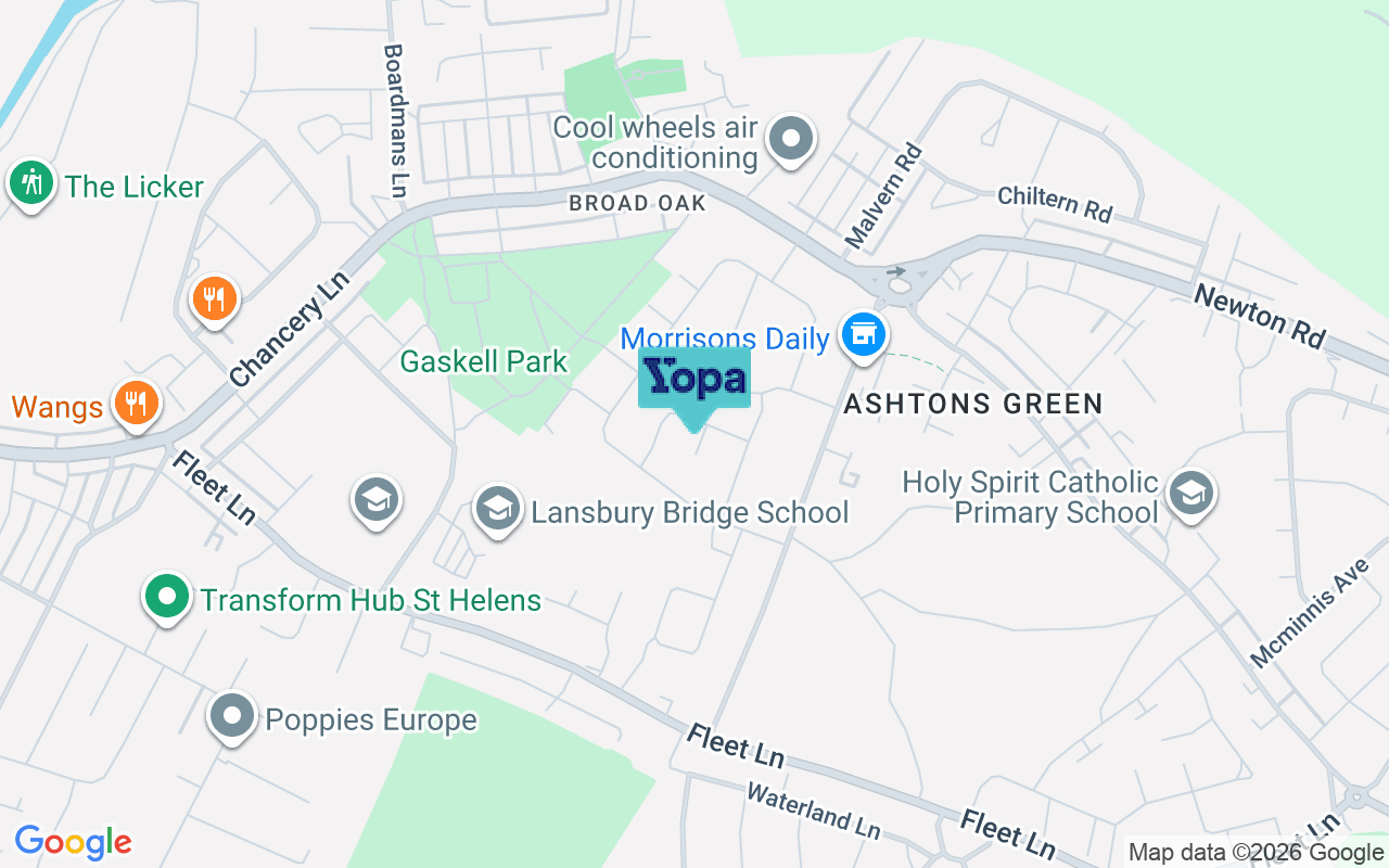 Map showing the location of WA9 2BQ