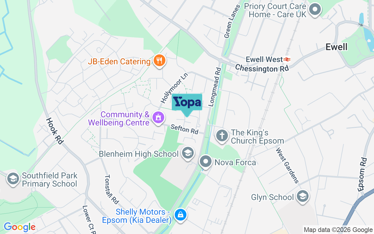 Map showing the location of KT19 9JR