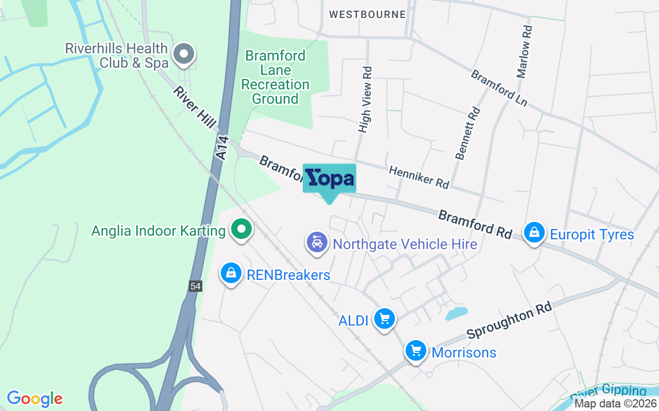 Map showing the location of IP1 5ET