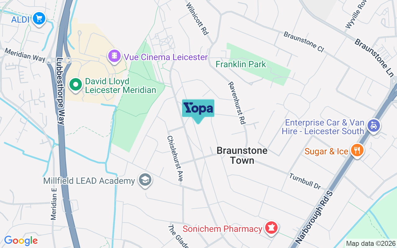 Map showing the location of LE3 2PN